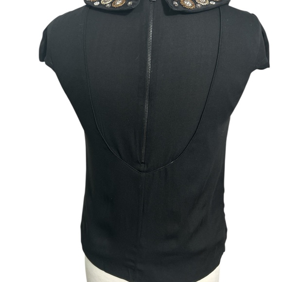 Alice + Olivia, Embellished Black Top with Beaded Collar - Picture 4 of 8